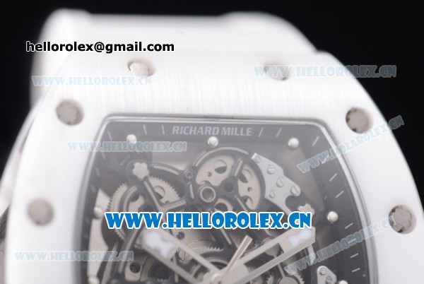 Richard Mille RM 055 Miyota 9015 Automatic Steel Case with Skeleton Dial Dot Markers Black Inner Bezel and White Rubber Strap - Click Image to Close